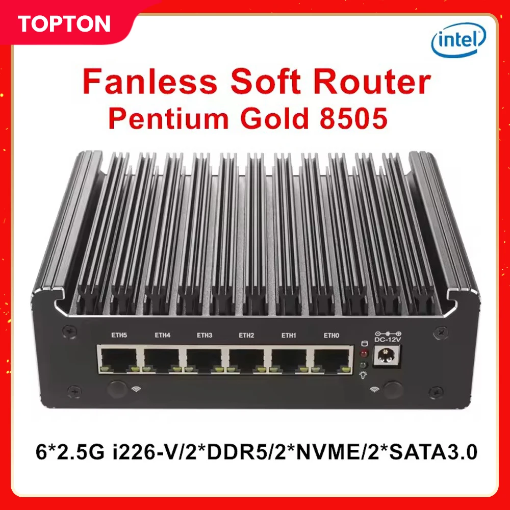 Solidna bezwentylatorowa firewall Mini PC Pentium Gold 8505 Intel N150 6x2.5G LAN DDR5 DDR4 NVMe SATA Proxmox pfSense Komputer Domowy Serwer