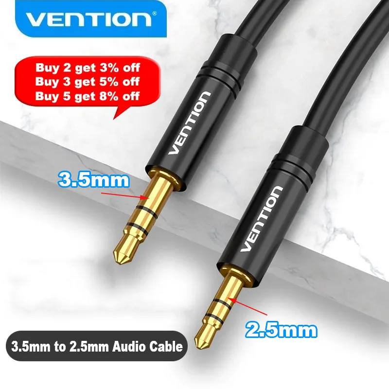 Vention Cable de Audio de 2,5mm a 3,5mm adaptador auxiliar Jack 3,5 a 2,5 Cable macho para auriculares altavoz teléfono inteligente Cable conector de coche