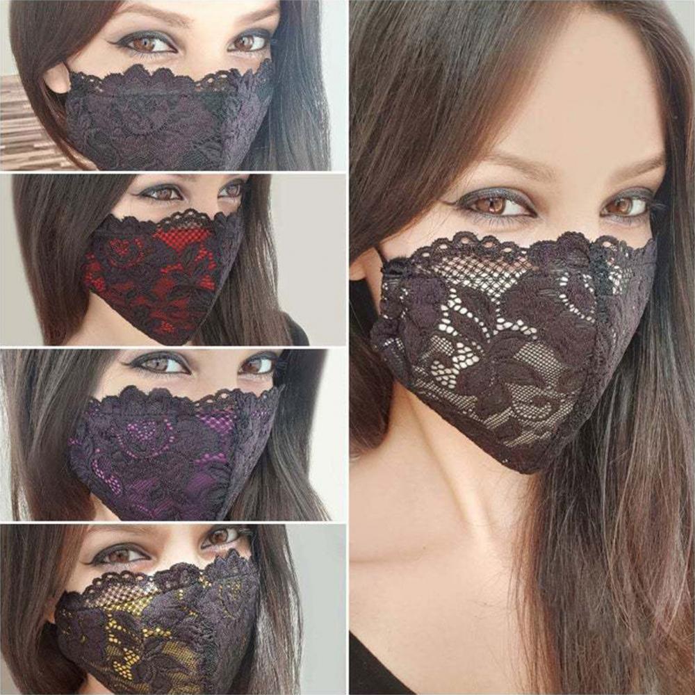 Mascarilla de Gas lavable y transpirable para mujer, a prueba de polvo, de encaje, para fiestas, bodas, exteriores, una pieza