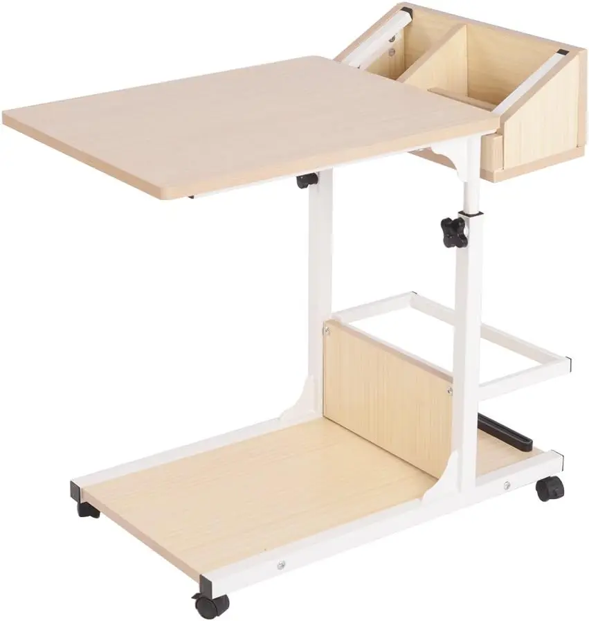 barer Computertisch Laptoptisch PC Notebook Tisch Laptopständer Notebookständer mit Rollen und Stauraum für kleine Artikel, Wei