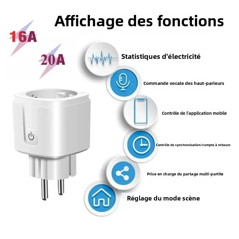 Tuya 16A,20A enchufe inteligente WiFi función de sincronización de monitoreo de energía de la UE funciona con Alexa, Google Home, Alice, Smart Life Home