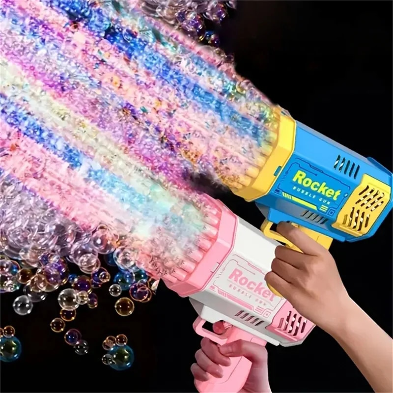 Portátil elétrico automático Bubble Gun, Rocket Launcher, Birthday Party Gift, brinquedo sem água bolha, 40 buracos