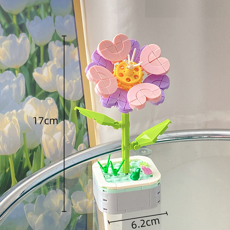 Bouquet, blocs de construction, plantes en pot, blocs modèles, roses, tournesols, jouets assemblés, décoration de la maison, cadeaux de noël