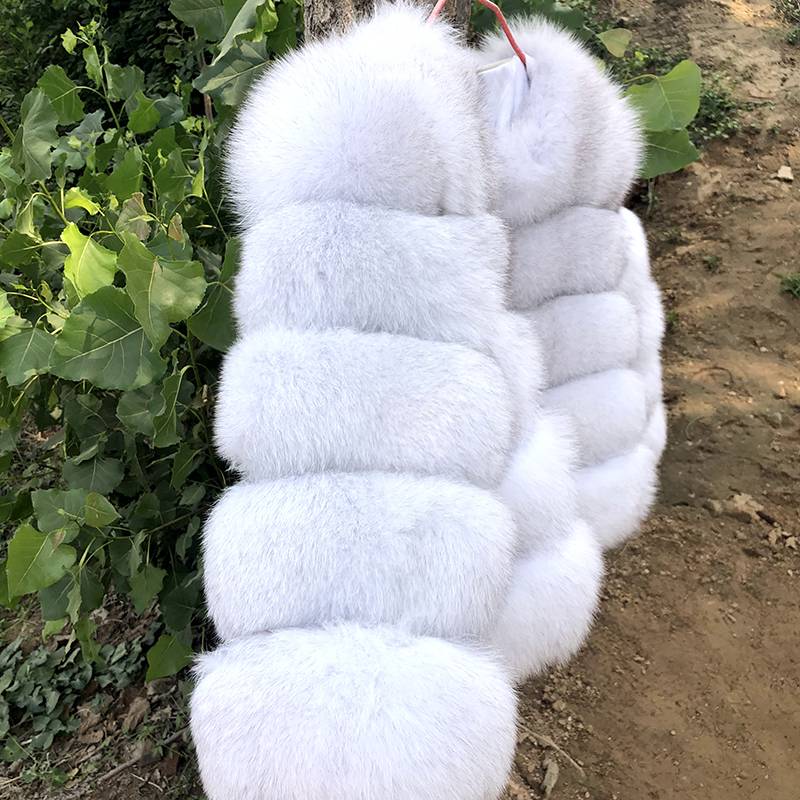 女性用の本物のキツネの毛皮のコート,厚いジャケット,半袖の毛皮のコート,本物のキツネの毛皮のコート,50cm,冬