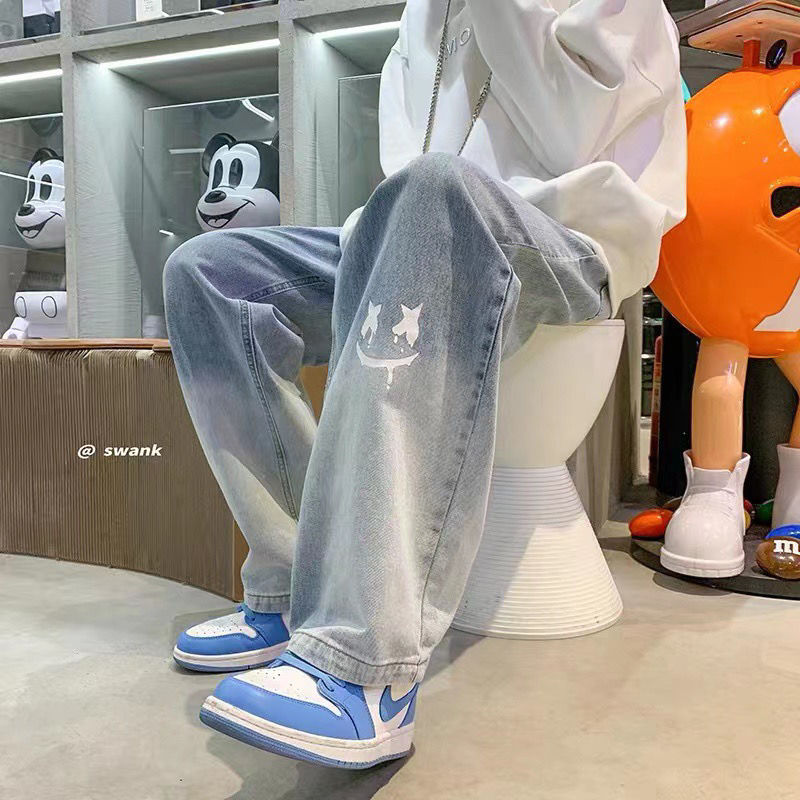 Брюки-багги мужские в стиле Харадзюку, с принтом улыбки