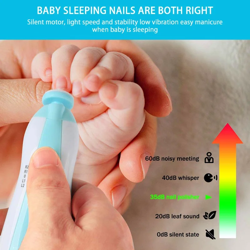 Cortador de unhas elétrico para bebês, luz led, aparador de unhas para bebês, conjunto de cuidados com o bebê, ajuste de velocidade de 4 velocidades com baixo ruído