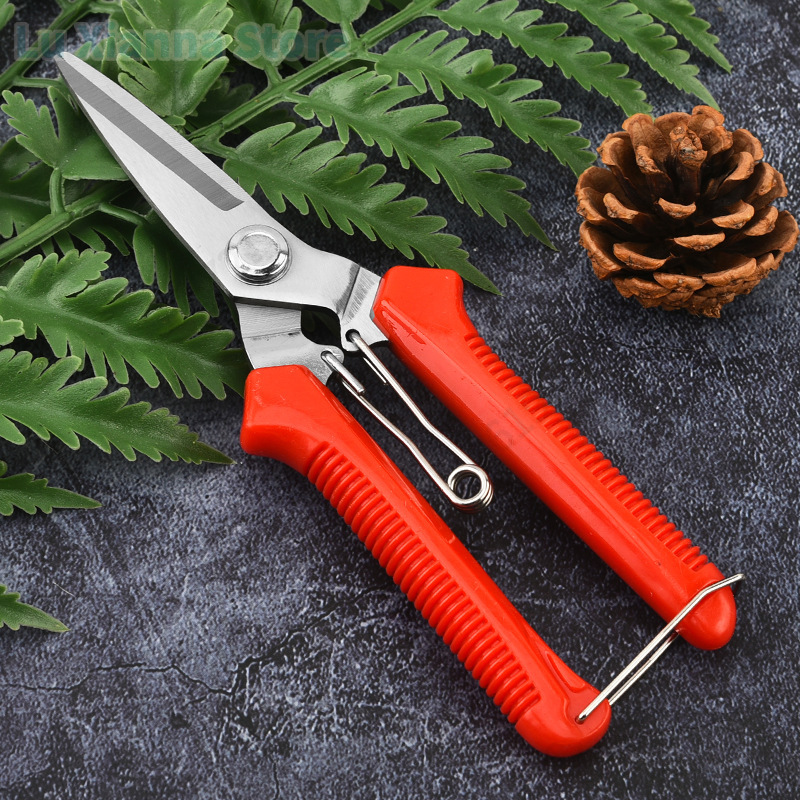 Tijeras de podar de cabeza recta de 190mm, mango antideslizante, herramientas manuales de acero inoxidable, tijeras de jardín para bonsái domésticos, tijeras de podar