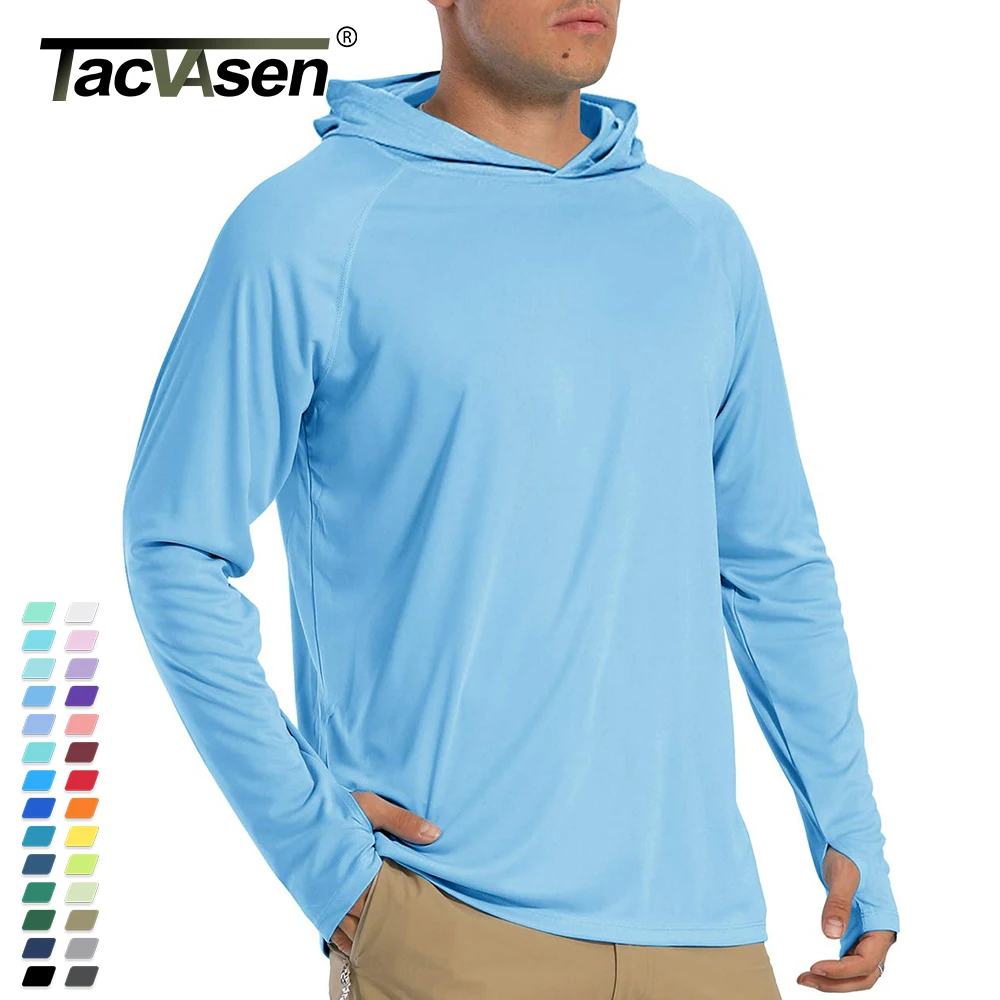 TACVASEN T-shirt con protezione solare Felpa con cappuccio a maniche lunghe da uomo T-shirt casual a prova di raggi UV T-shirt leggere e traspiranti ad asciugatura rapida Uomo