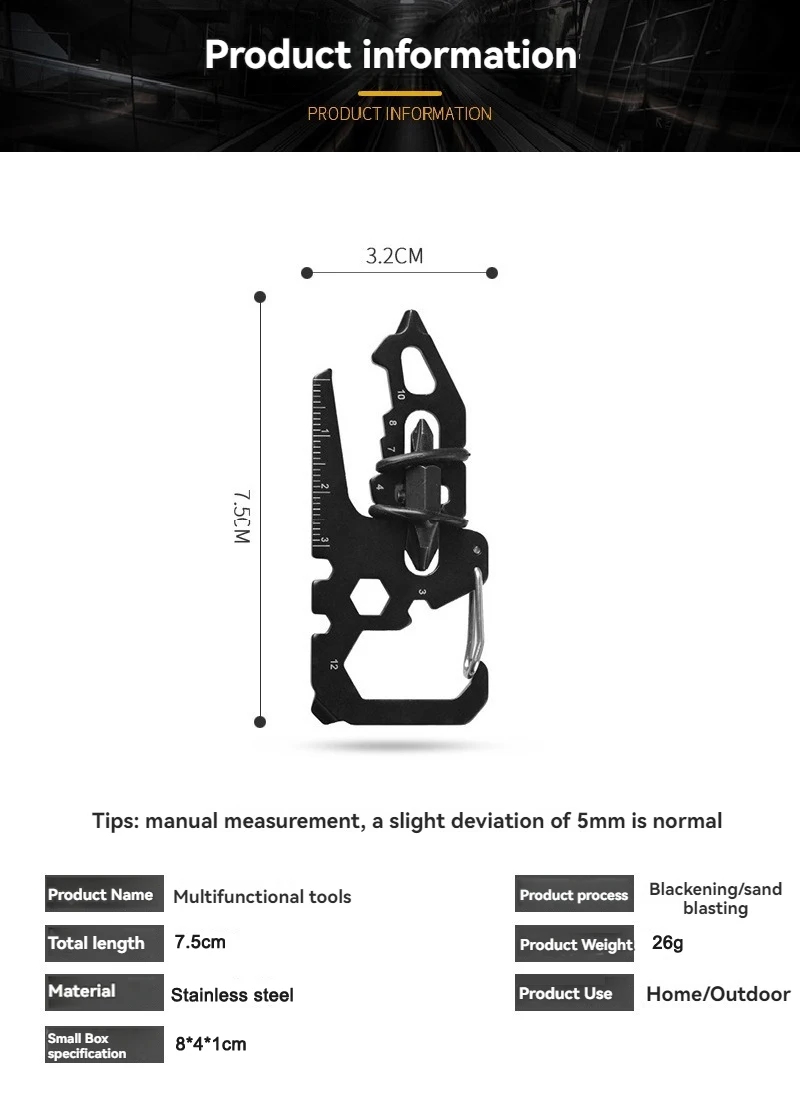 Stainless Steel Outdoor Tools CarabinerClip Bottle Opener Keychain RingMultifunction Card Tool campingClimbing Accessories