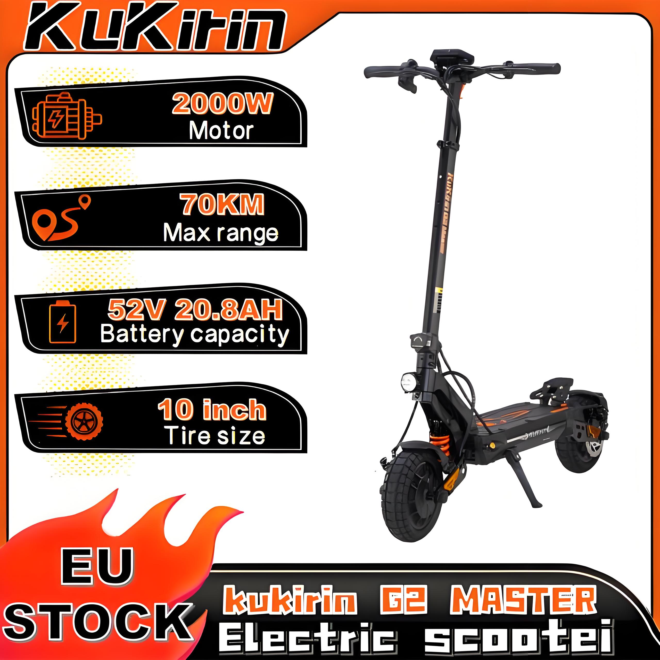 Kukirin G2 MASTER scooter électrique pliant 2000W 52V 20.8Ah IP54 protection 10 pouces hors route 60 km/h vitesse 70 km portée