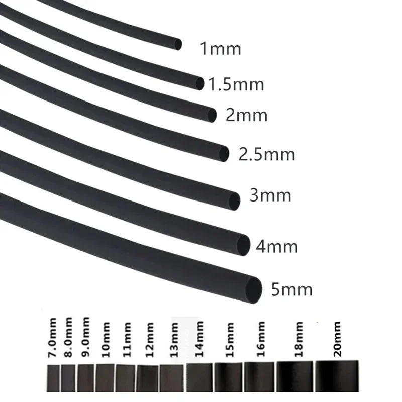 2:1 Đen 1 2 3 5 6 8 10 12 14 16 Đường Kính 18Mm Nhiệt Heatshrink Ống Ống sleeving Quấn Dây Bán DIY Kết Nối Sửa Chữa