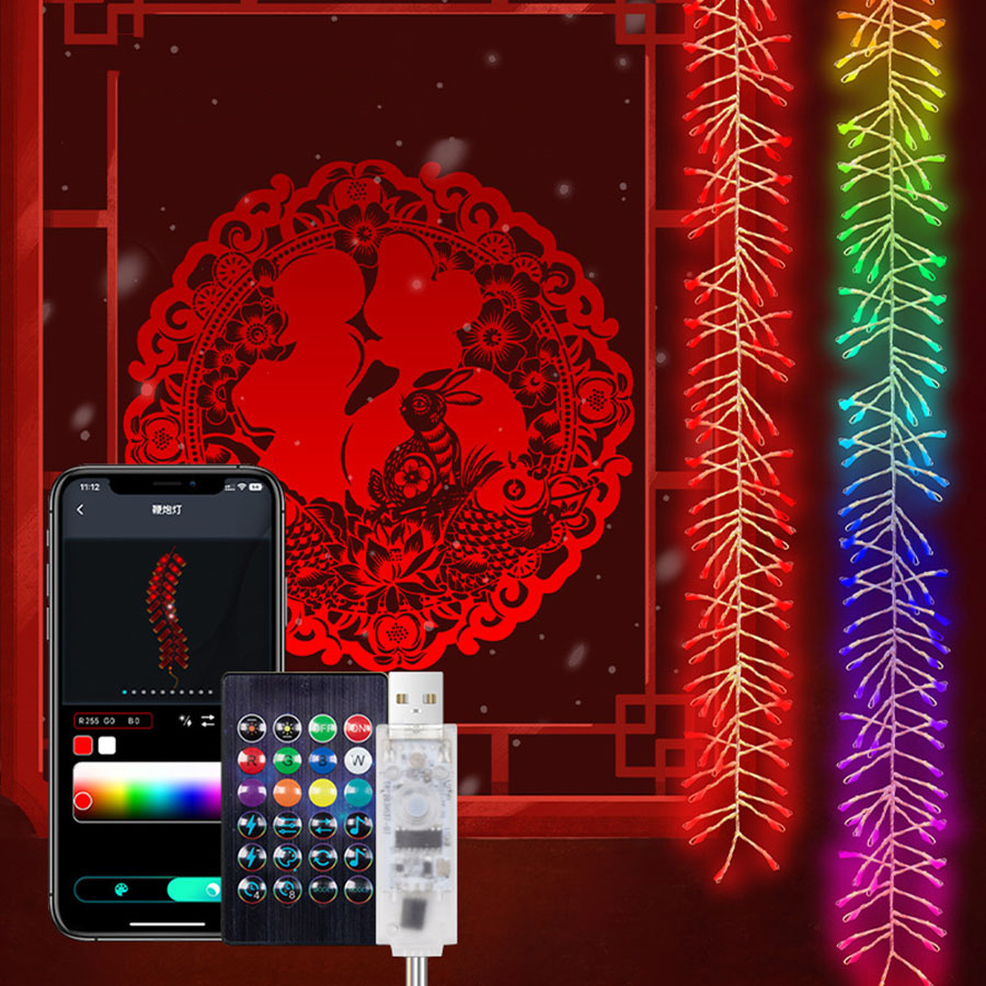 1,65 m RGBIC Smart Firecracker Lichterkette Dreamcolor App-gesteuerte Weihnachts-Cluster-Lichterkette für Tür- und Fensterdekoration