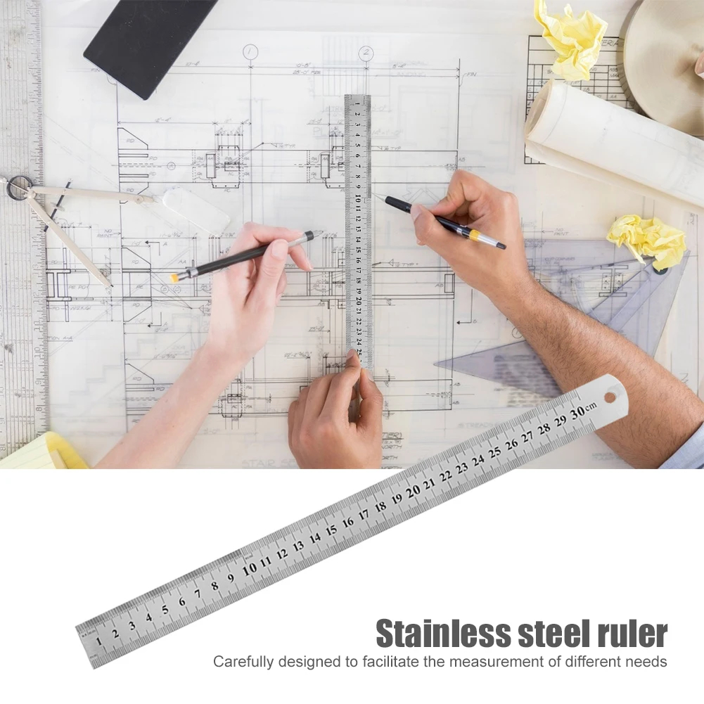 Stainle Steel Metal Straight Ruler Precision Double Sided Precision Measur Tool Scale Metric Ruler 15-50cm The Scale table Clear