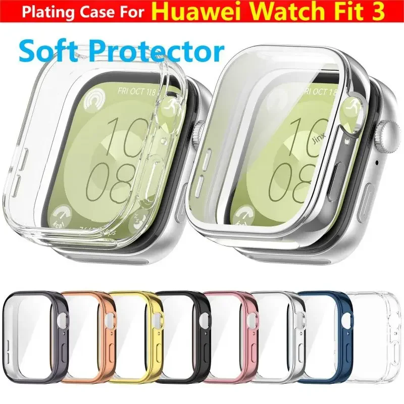 Capa completa para huawei relógio ajuste 3 smartwatch tpu protetor de tela caso quadro protetor escudo para huawei fit3 acessórios