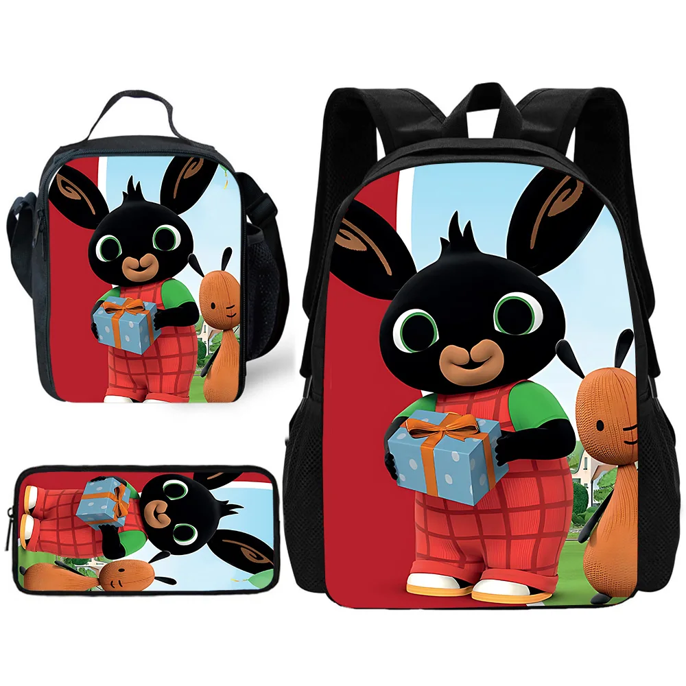 Mochila escolar infantil engraçada B-Bing Bunnys com bolsas de almoço, bolsas de lápis, bolsas escolares para meninos e meninas, melhor presente