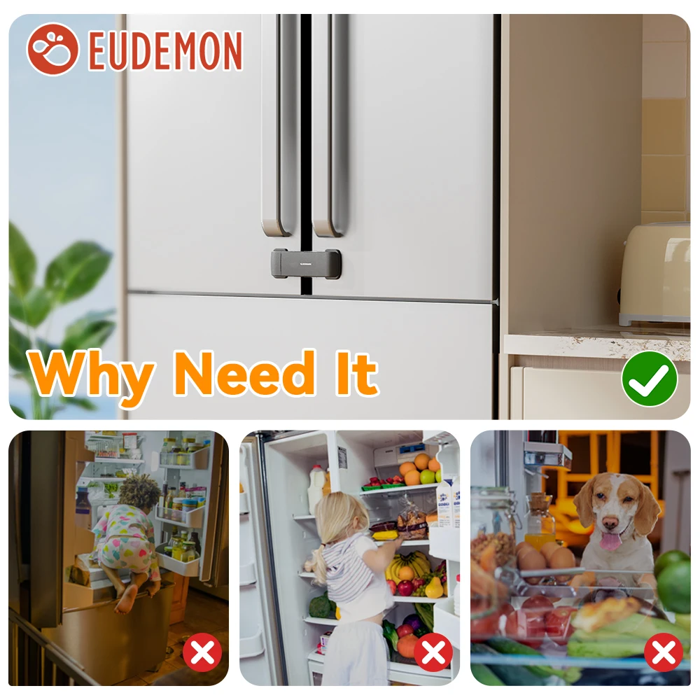 EUDEMON 1pc 更新されたフランス冷蔵庫ロックフレンチドア冷蔵庫/冷凍庫ロックドアギャップ距離キャビネットドアロック保護赤ちゃん