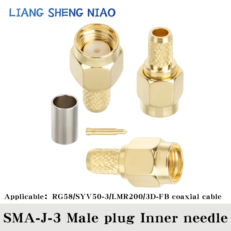 Todo o cobre SMA-J-3 parafuso interno agulha interna padrão sma conector macho crimpado com conector fêmea sma alimentador rg58/50-3