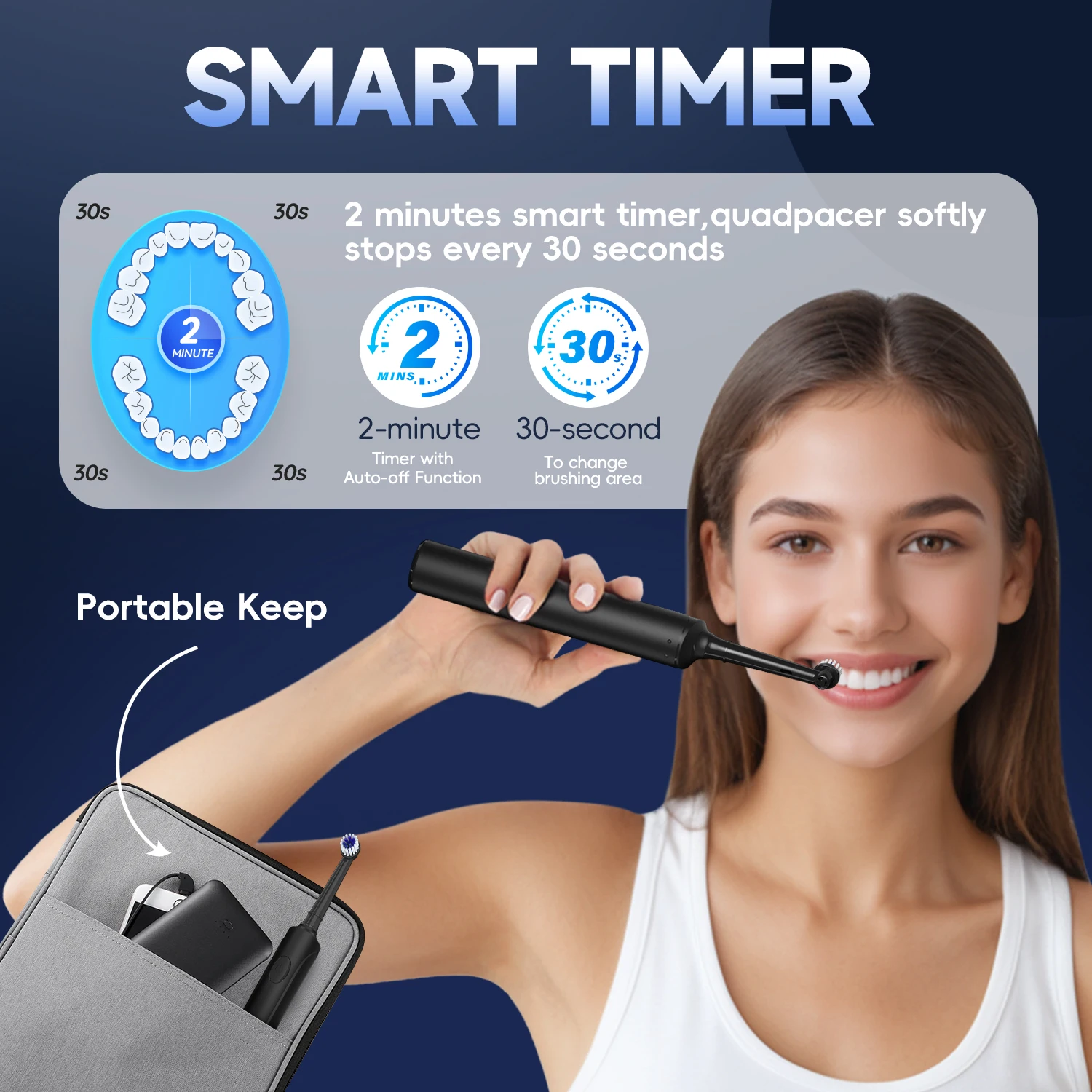 Cepillo de dientes eléctrico para adultos, cepillo de dientes sónico T37 recargable con 3 modos, resistente al agua IPX7, Motor de 40.000 VPM con 4 cabezales