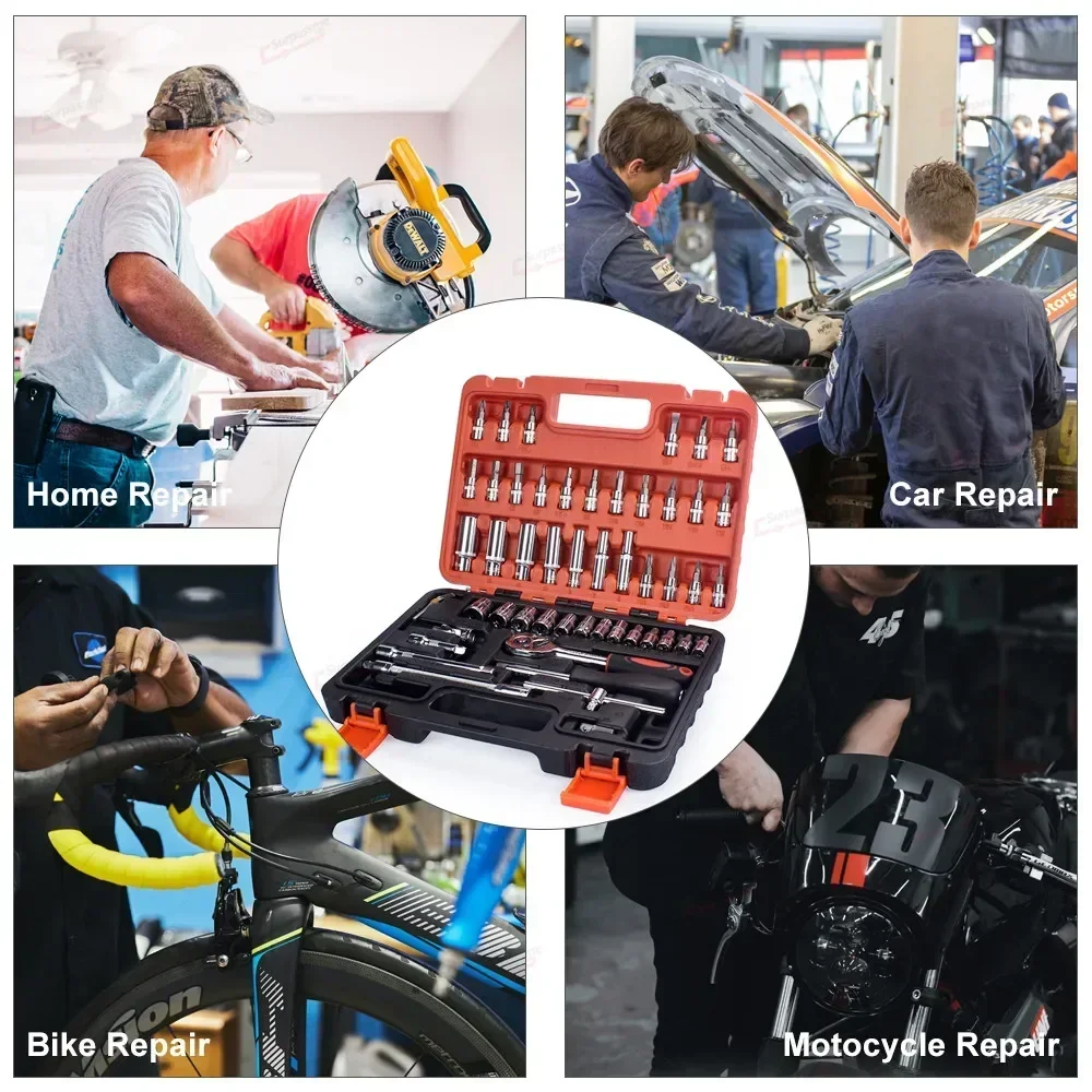 Kit de herramientas mecánicas de 53/46 piezas de 1/4 pulgadas con extensión de Kit de destornillador de trinquete de liberación rápida para uso Manual en automóviles Amagi