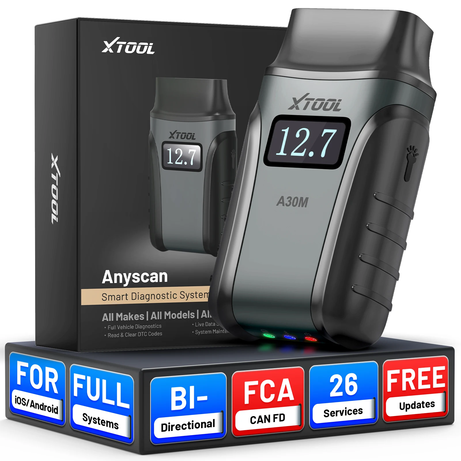 XTOOL A30M OBD2 Scanner Bluetooth outils de Diagnostic Scanner automobile mise à jour gratuite à vie bidirectionnelle CAN FD FCA 26 + réinitialisations