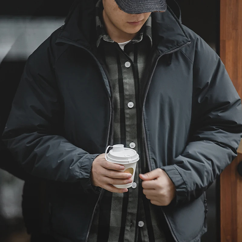 เสื้อคลุมขนเป็ด Maden เสื้อแจ็คเก็ตสีดำสำหรับผู้ชาย, เสื้อคลุมผ้ามันเงาด้านหนาเสื้อแจ็คเก็ตกลางแจ้งเสื้อโค้ทเด็กผู้หญิงอเนกประสงค์สำหรับฤดูหนาว