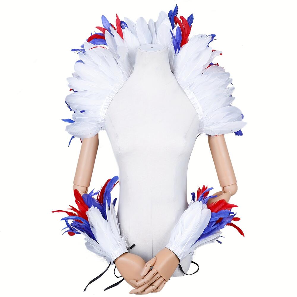 フェザーショールと手首カフス1組 女性用 魔女 ハロウィン マルディグラ フェザーケープ コスチューム パーティー コスプレ ゴシック
