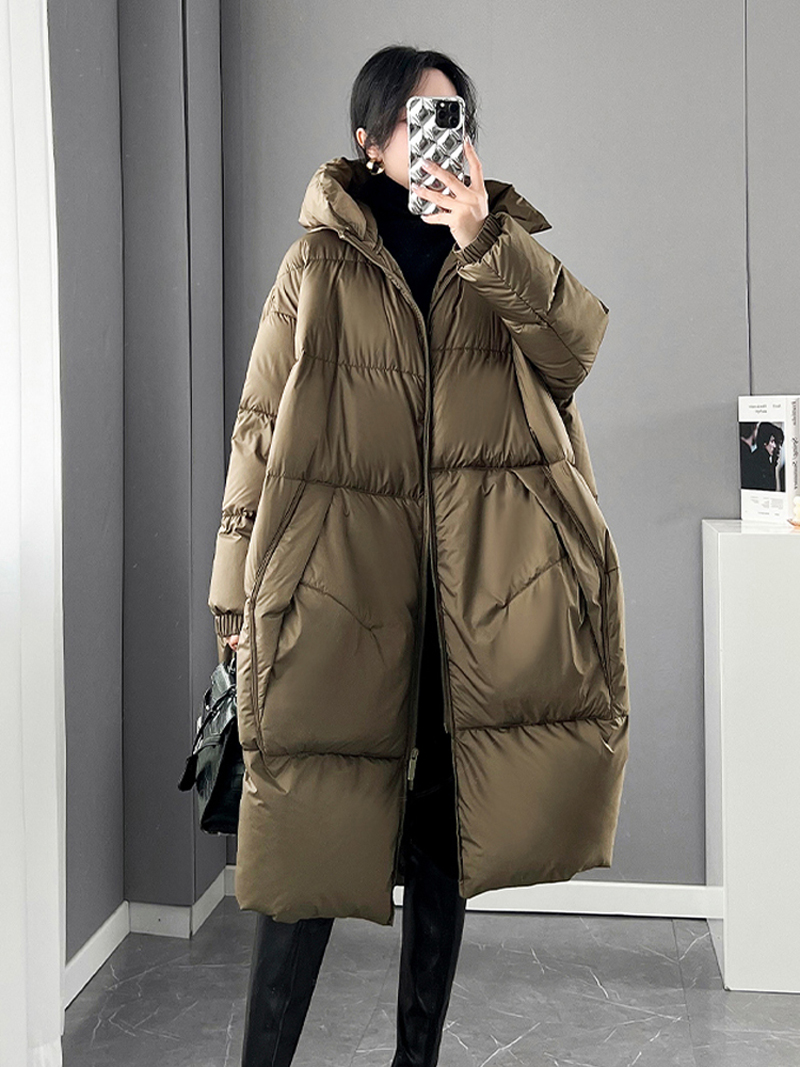 Preto branco com capuz jaqueta para mulheres inverno oversized grosso quente bolsos puffer casaco senhora penas longas outwear inkeo 3o129