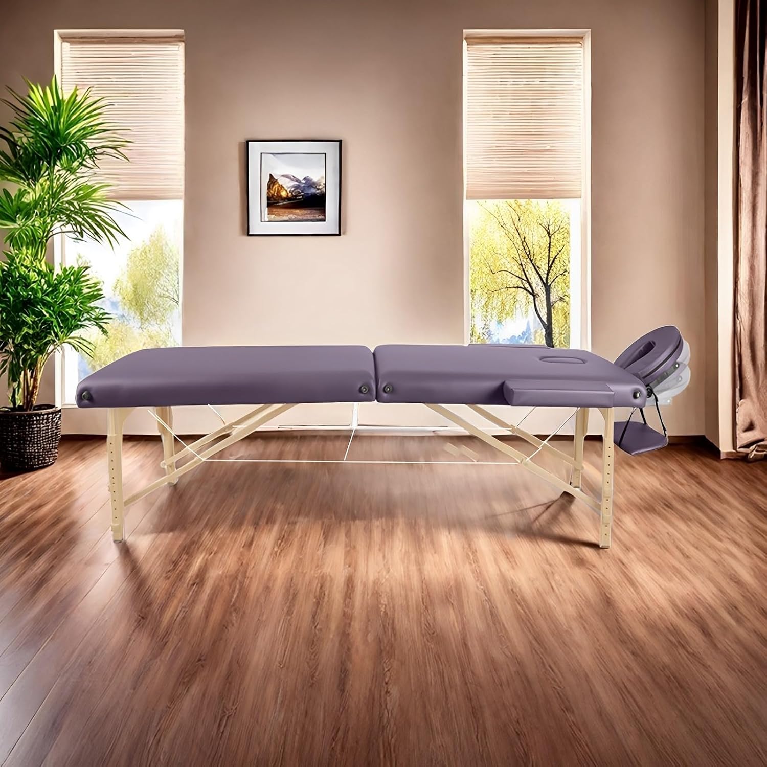 Mesa de masaje portátil para pestañas, cama masaje plegable madera de 2 zonas con bolsa tejida para tatuajes