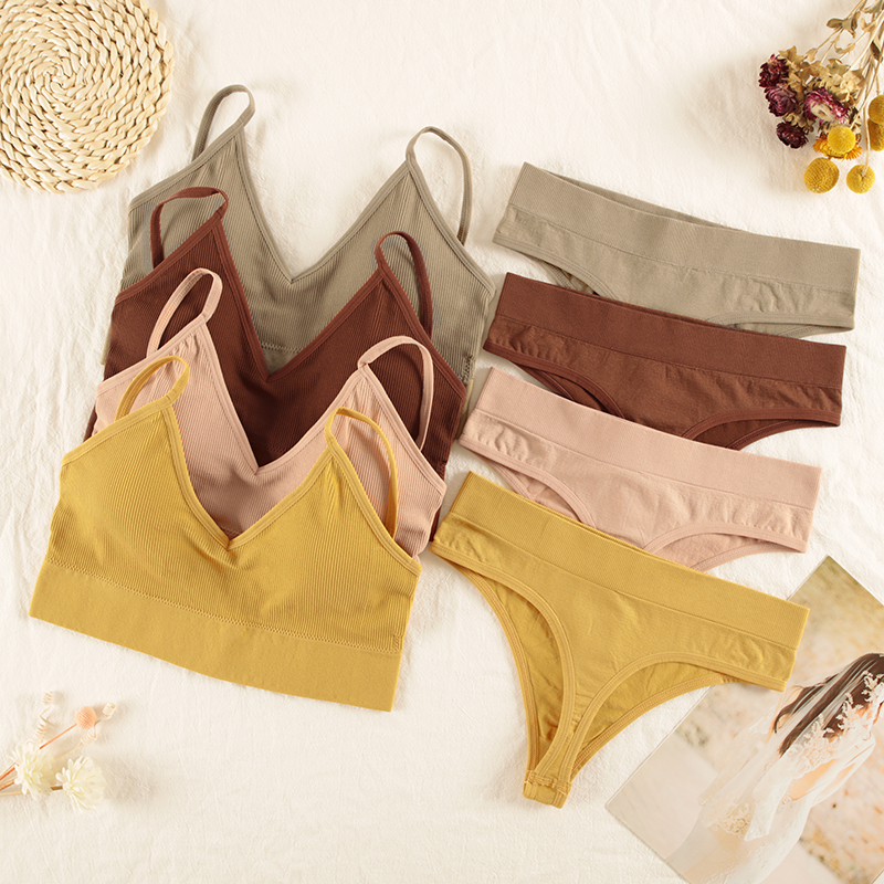 CHRLEISURE 女性下着セットワイヤレスランジェリーパンティーブラジャーセクシーな G ストリングシームレスタンククロップトップブラジャー新しい