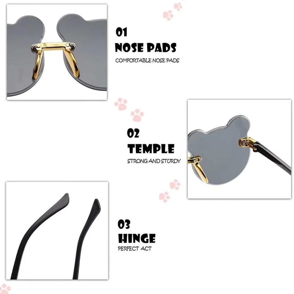 Óculos de sol da moda para meninos e meninas, óculos de sol para crianças, bonito, anti-ultravioleta, orelhas de urso, formato de desenho animado, armação sem aro