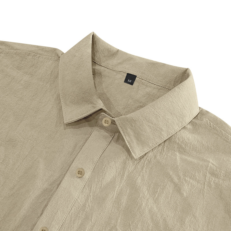 Camicia da uomo a maniche corte in cotone e lino, tinta unita estiva, colletto rialzato, stile casual da spiaggia, taglie forti S-5XL