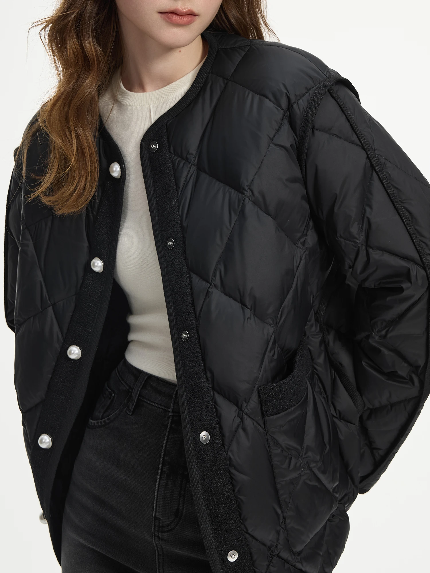 FSLE-Chaqueta de plumón con diseño de celosía para mujer, abrigo holgado y cálido de 105G, moda de otoño e invierno, 24FS14052, novedad de 2024