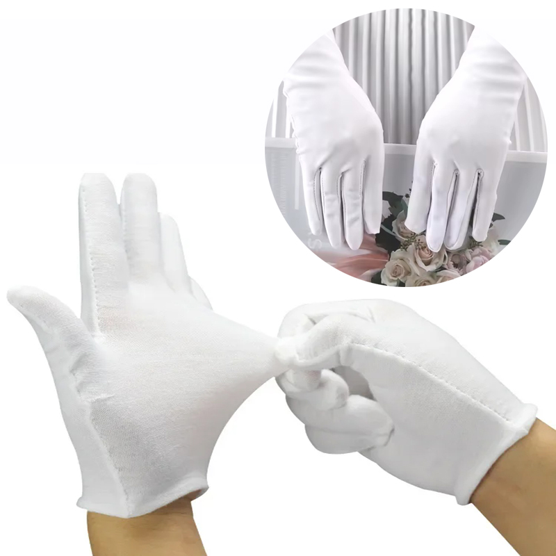 New Solid Color Men's and Women's Etiquette White Cotton Gloves Waiter Driver Jewelry Worker Finger Gloves Sweating Gloves