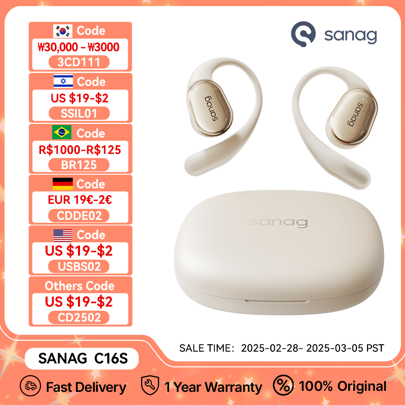 # Sanag C16S Bluetooth 5.4 kabellose Kopfhörer, offenes Ohr, OWS-Kopfhörer, HiFi-Sound-Headset, APP-Steuerung, TWS-Ohrhörer, 8-Stunden-Wiedergabe