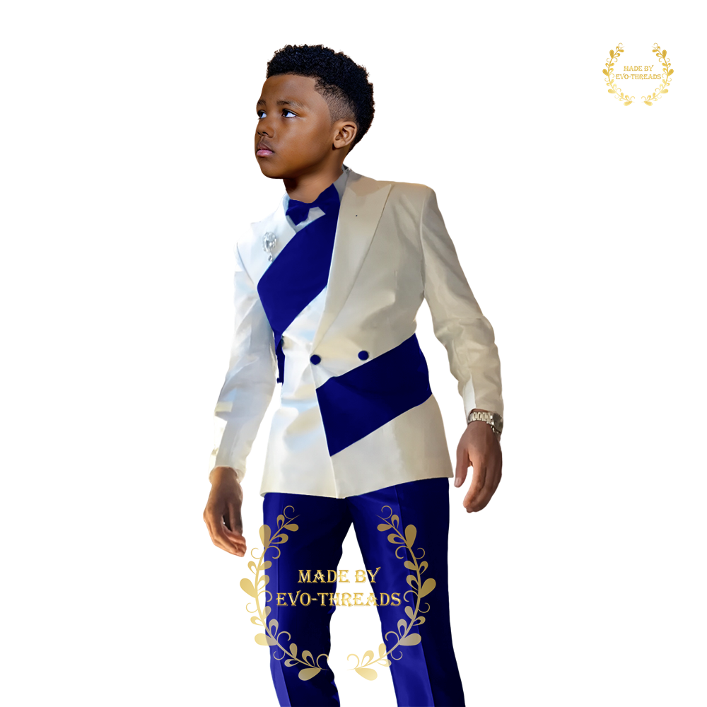 Koningsblauw jongenspak 2-delig (jas + broek) uniek ontwerp splitsende blazer voor tienerkinderen bruiloft dans verjaardagsfeestje smoking