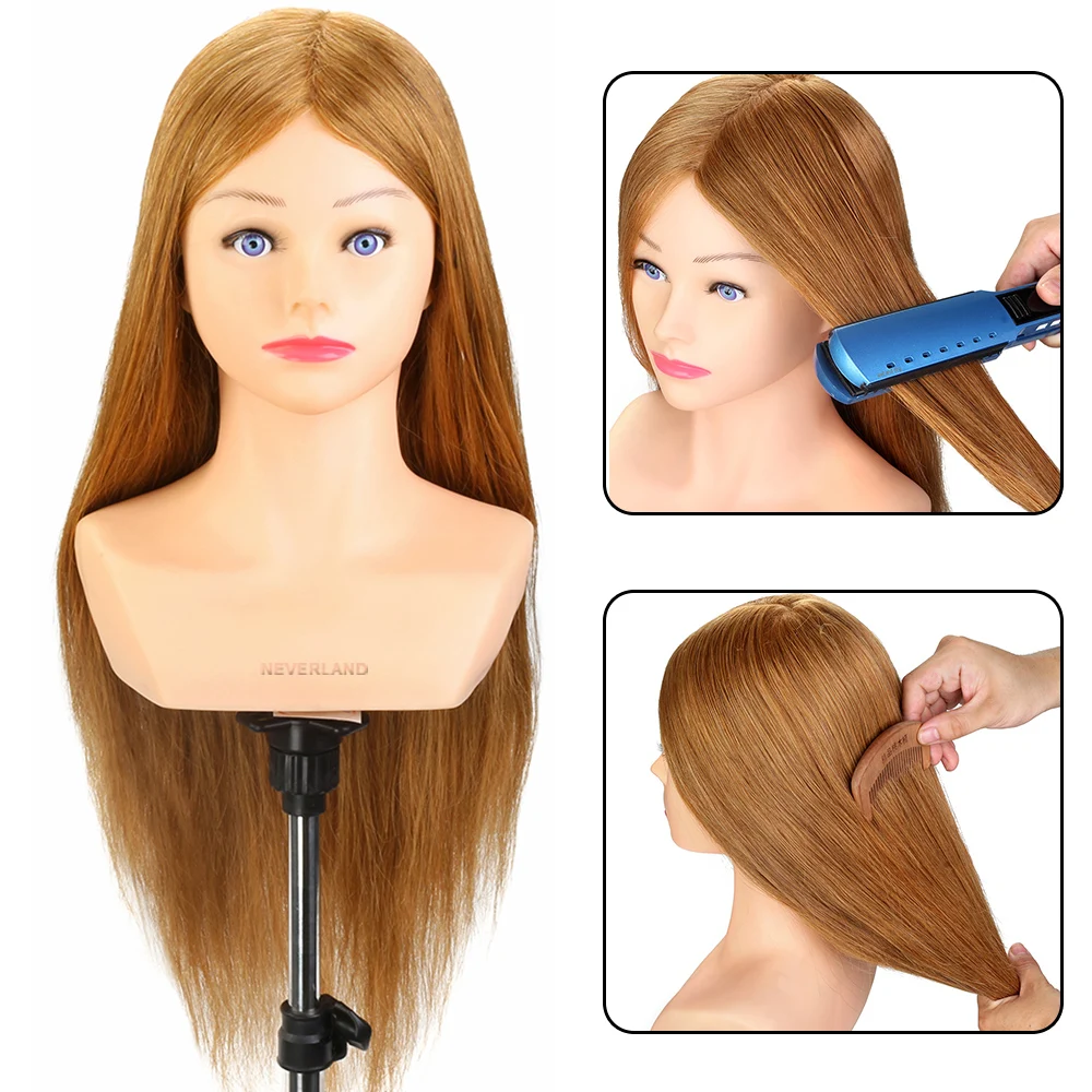 Cabeza de maniquí con hombro, 24 pulgadas, 100% de cabello Real, peinados, muñeca simulada, práctica de trenzado, Kit de cabeza de entrenamiento para el cabello