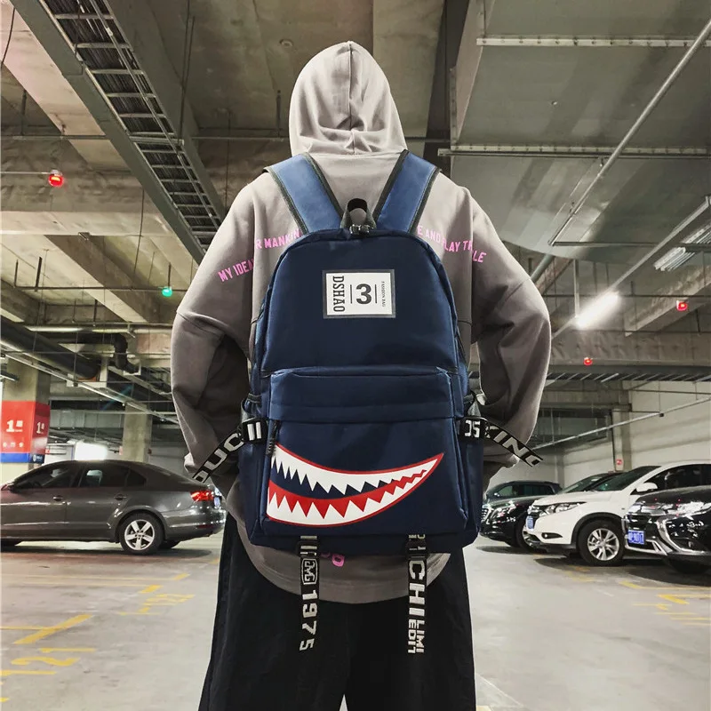 New youth school backpacks 2024 designer shark mouth large capacity Men's backpacks letter print teenage youth backpacks
