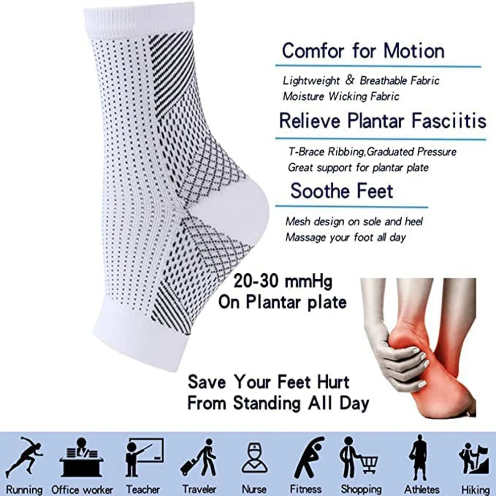 1 paar neuropathie sokken, enkelbrace tendinitis compressie sokken, voor pijnverlichting en fasciitis plantaris, enkelmouwen voor zwelling