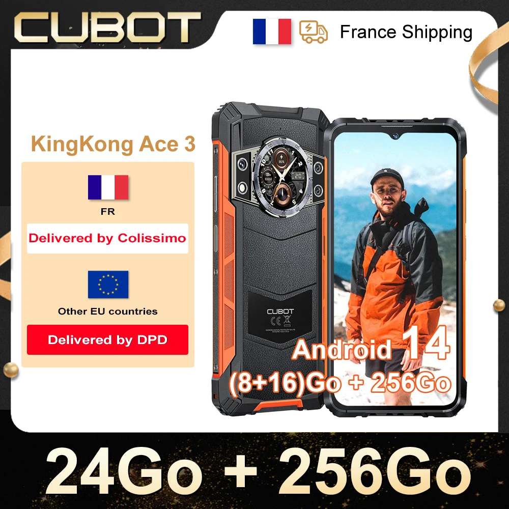[Anteprima mondiale] Cubot KingKong ACE 3, robusto ultrasottile smartphone Android 14, 24 GB di RAM (8 GB + 16 GB estesi), 256 GB di ROM, schermo FHD+ da 6,583 pollici a 90 Hz, doppio schermo,100 MP[Spedizione dall'UE]