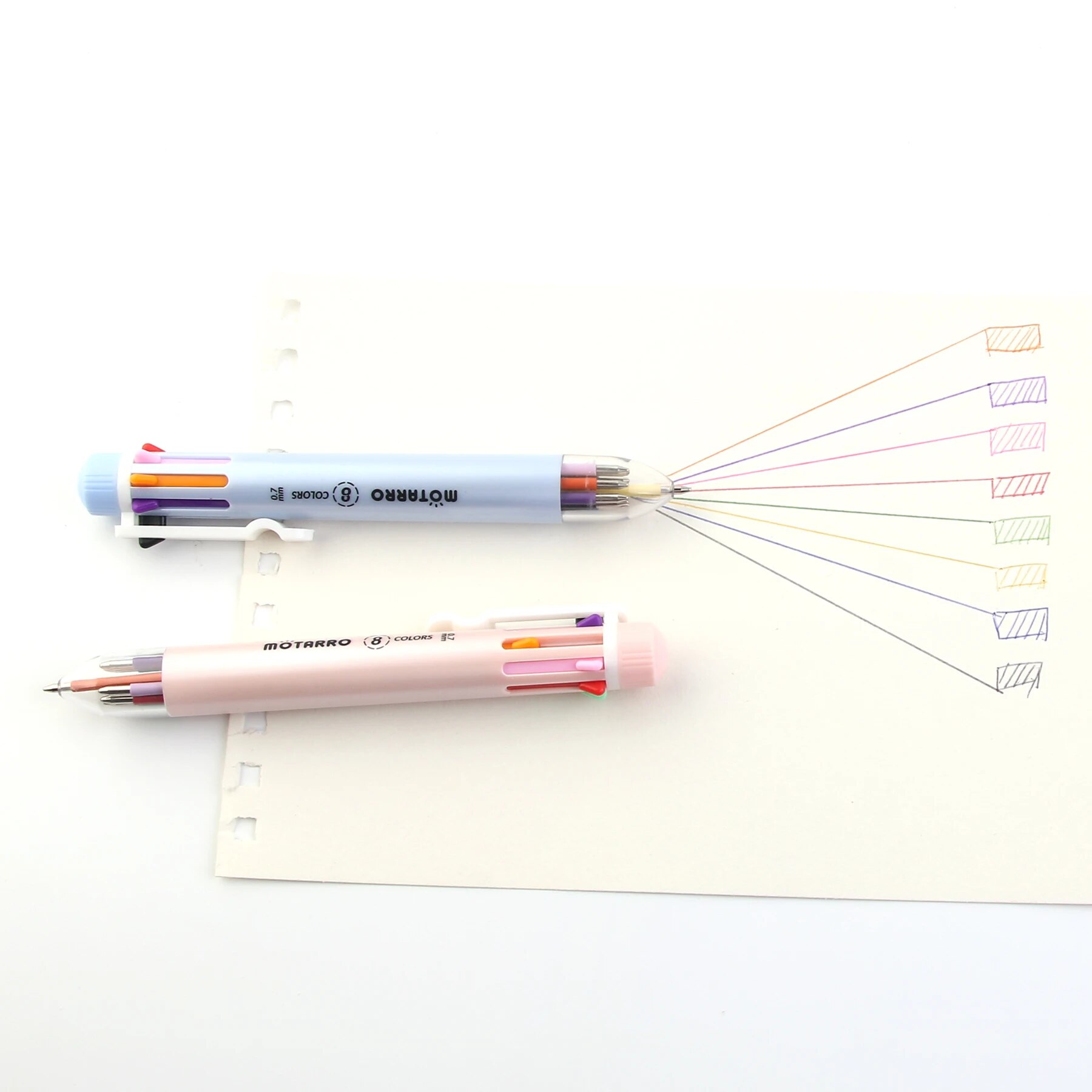 MOTARRO-Ensemble de stylos à bille multicolores pour enfants, séchage rapide, eau, papeterie scolaire, stockage, 8 couleurs, 0.7mm