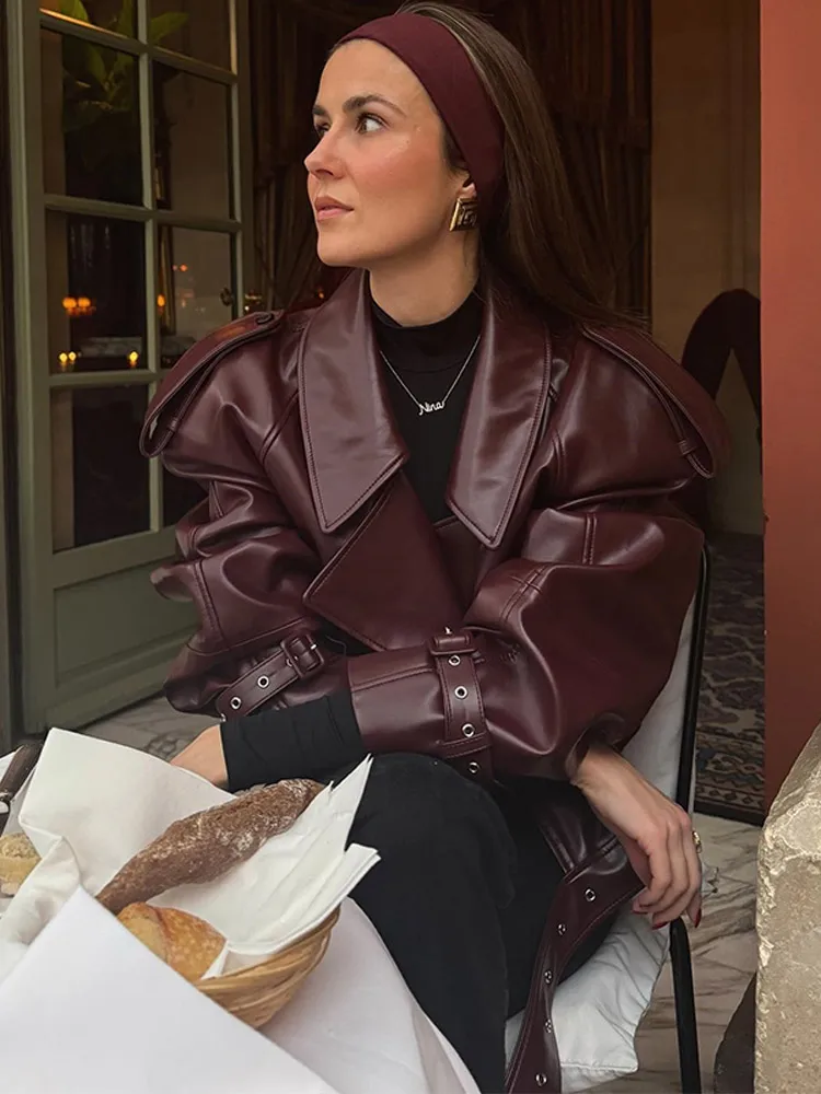 Chaqueta de cuero liso para mujer, abrigo holgado con cremallera, estilo Harajuku Y2K, para invierno, 2023