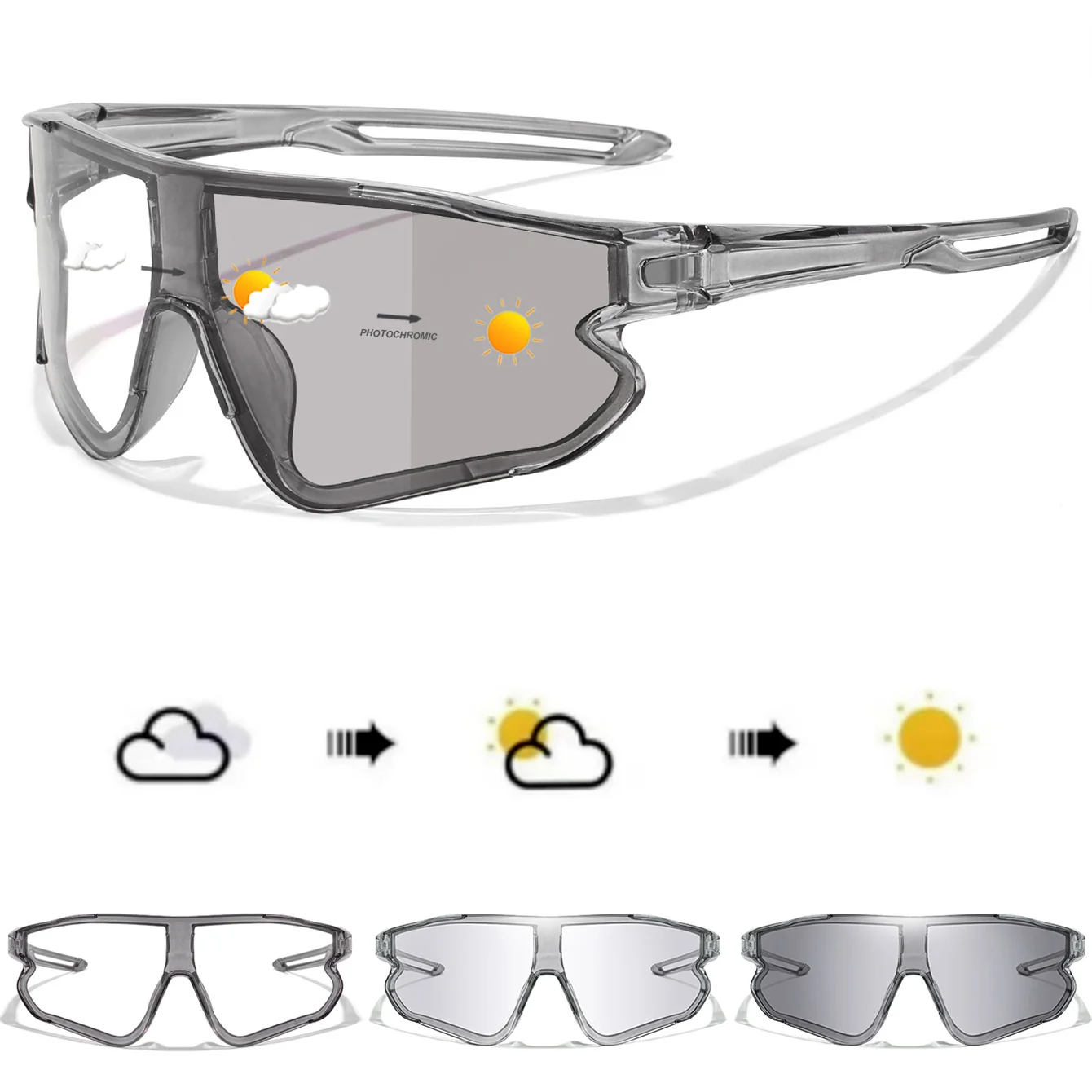 Óculos fotocromáticos para motocicleta, masculino e feminino, esportes ao ar livre, armação grande, à prova de vento, ciclismo, corrida, caminhadas