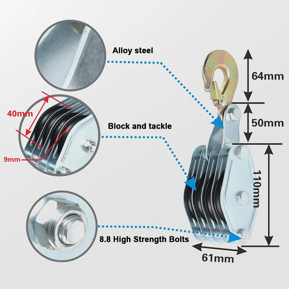 270° Rotatable Rope Pulley Block Zinc Alloy Hook Manual Crane Heavy Duty Rope Pulley Hoist Multi-functional Lifting Device