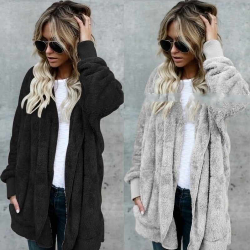 12 cores moletom de lã longo cardigans outono inverno feminino manga longa dupla face usar flurry solto casacos com capuz outwear