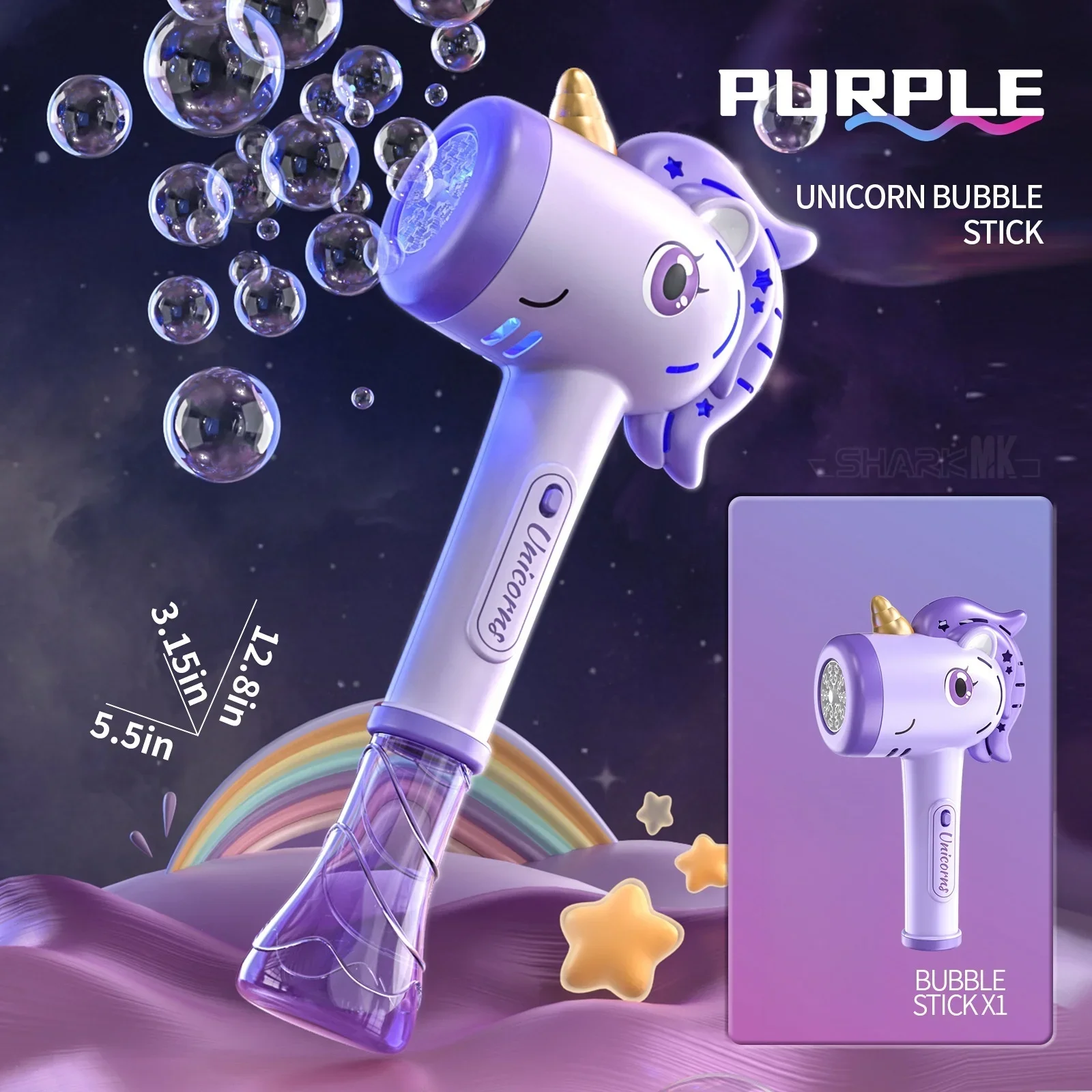 Soplador automático de burbujas, juguetes con luz para verano, regalo de fiesta al aire libre, máquina de burbujas, varita para niños pequeños, palo mágico de unicornio