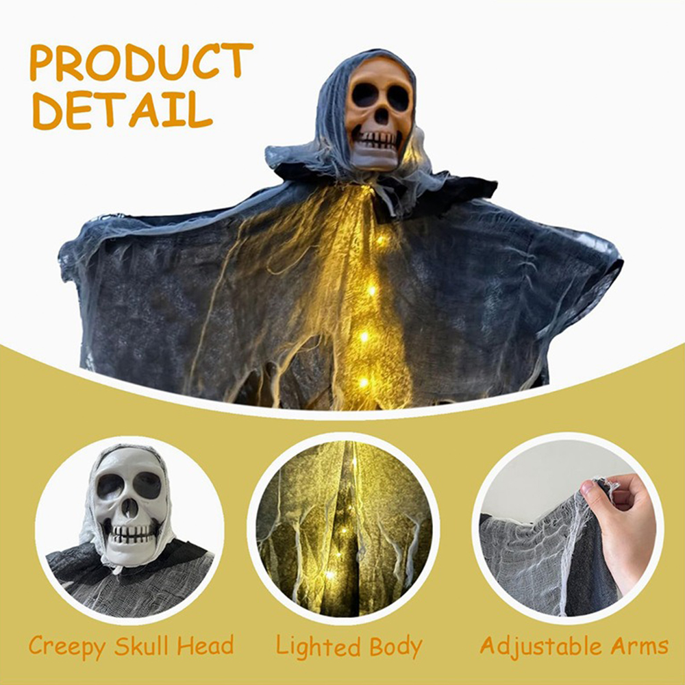 Halloween Glowing Skull Skeleton Gauze Hanging Ghost Home Outdoor Garden Decoration Halloween Party Horror Ghost Props