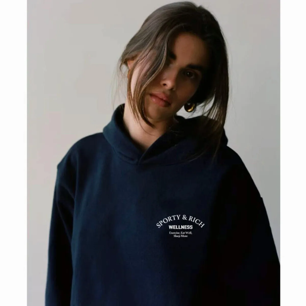 Deporte Make You Health American Vintage mujeres de gran tamaño azul marino sudaderas con capucha de algodón 90's Street Fashion otoño Casual sudaderas con capucha