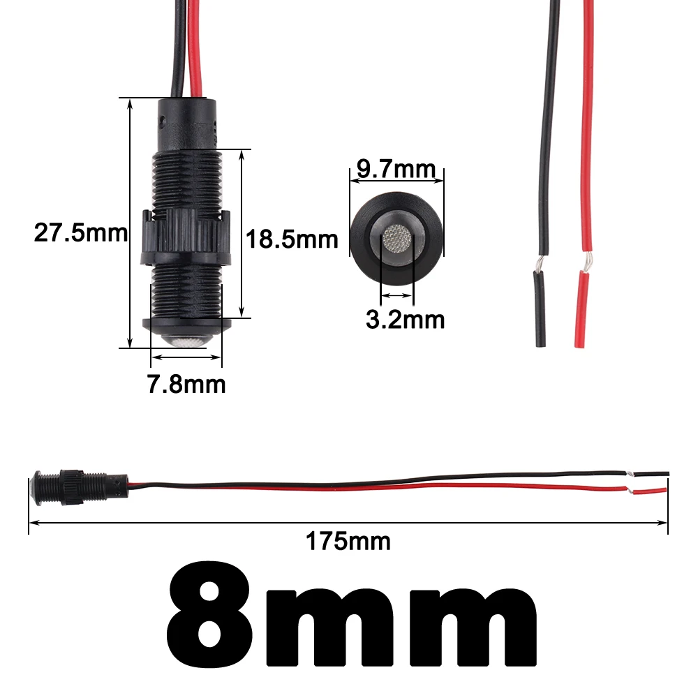 1pc 8mm Oxidized Black Plastic Indicator Light Mini Warning LED Pilot Signal Lamp 6V12V 24V 220V with Wire Red Yellow Blue Green