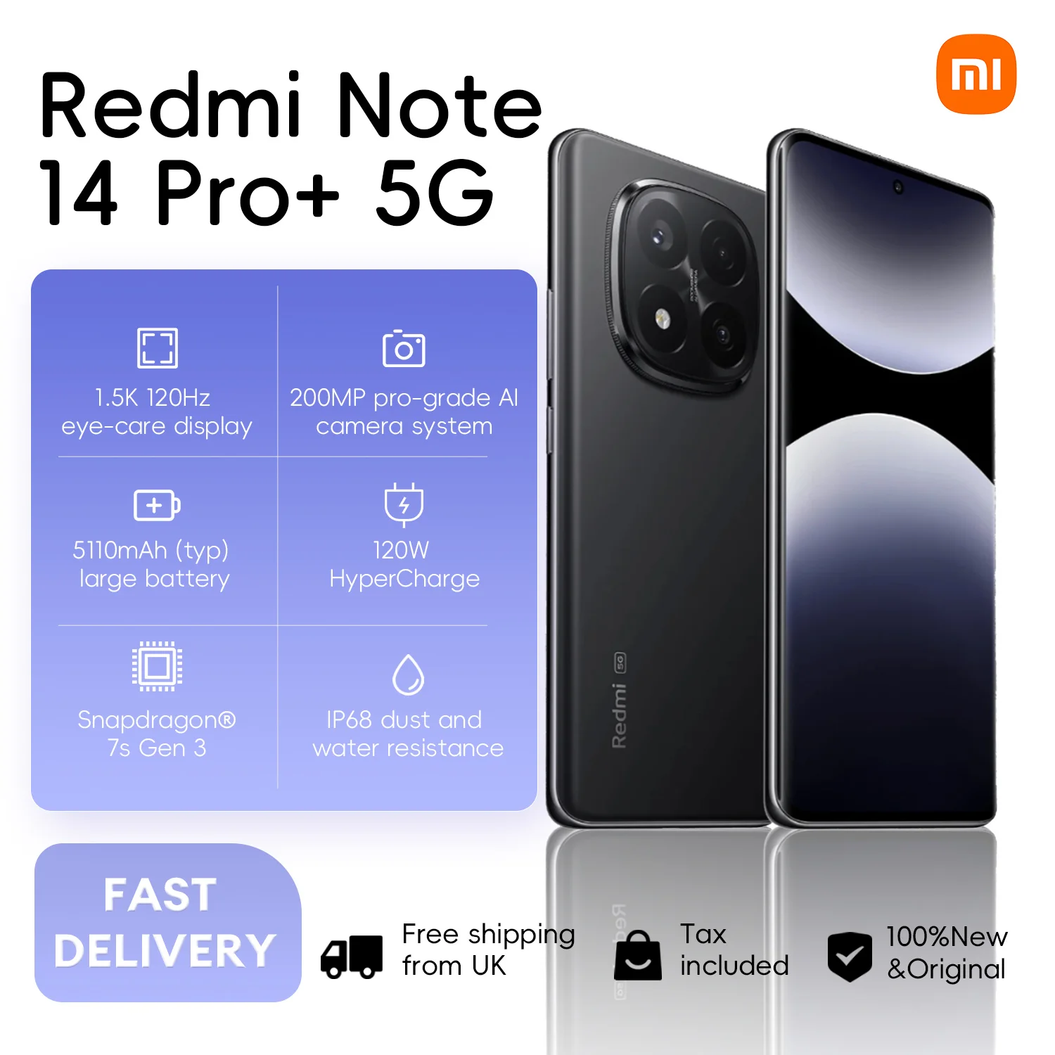Xiaomi Redmi Note 14 Pro+ 5G, 12+512GB Global Version, 120Hz 6.67" AMOLED Display, 200MP Camera 5110mAh 120W, Snapdragon 7s Gen3