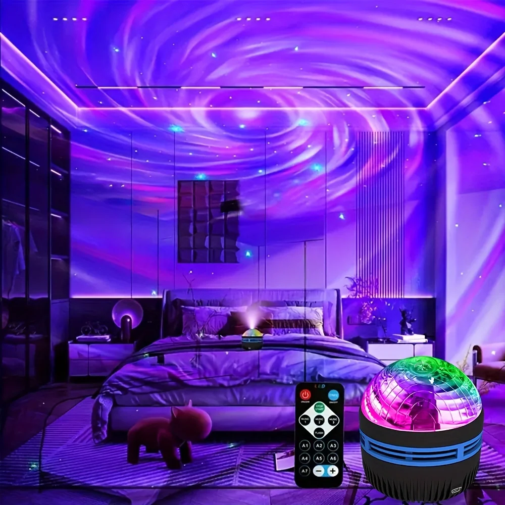 Proiettore stellare a LED Proiettore galassia Regalo di Natale Capodanno Decorazioni per sala giochi Lampada Telecomando USB DC5V 7 modalità di illuminazione